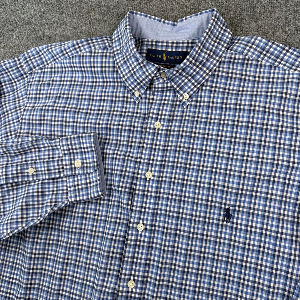 Polo Ralph Lauren Shirt Mens 1XB Blue Plaid Long Sleeve Button Up Cotton Stretch
